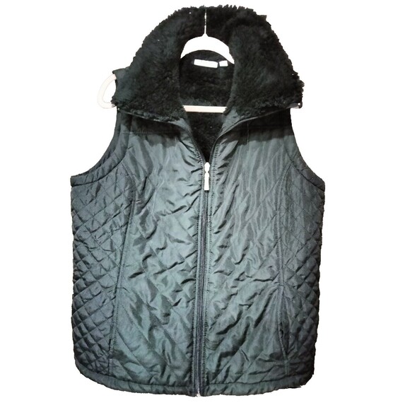 D&Co. Jackets & Blazers - D & Company Women's Black Quilted Vest With Faux Fur Gold Zipper Large